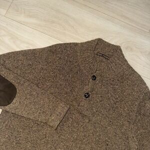 Peter Millar Brown Speckled Donegal Sweater Mens Medium 1/4 Button Wool Blend